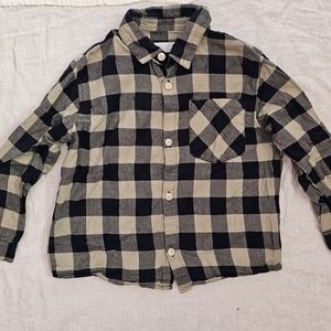 Zara plaid green and black button-down shirt. Toddler boy 3-4 years.